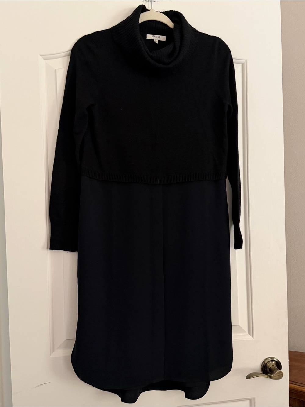 Madewell Black Cowl Neck Mixed Media Midi Dress XS